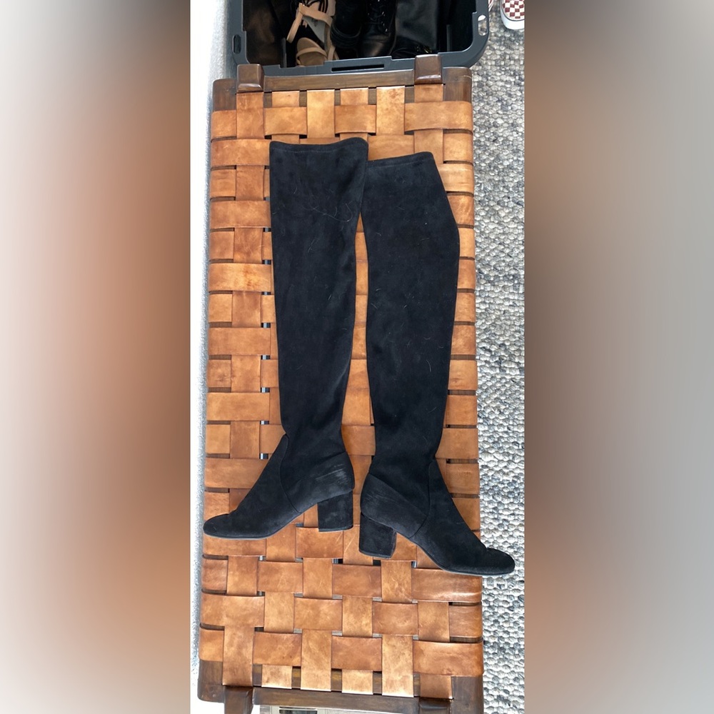 Black thigh high suede boots
